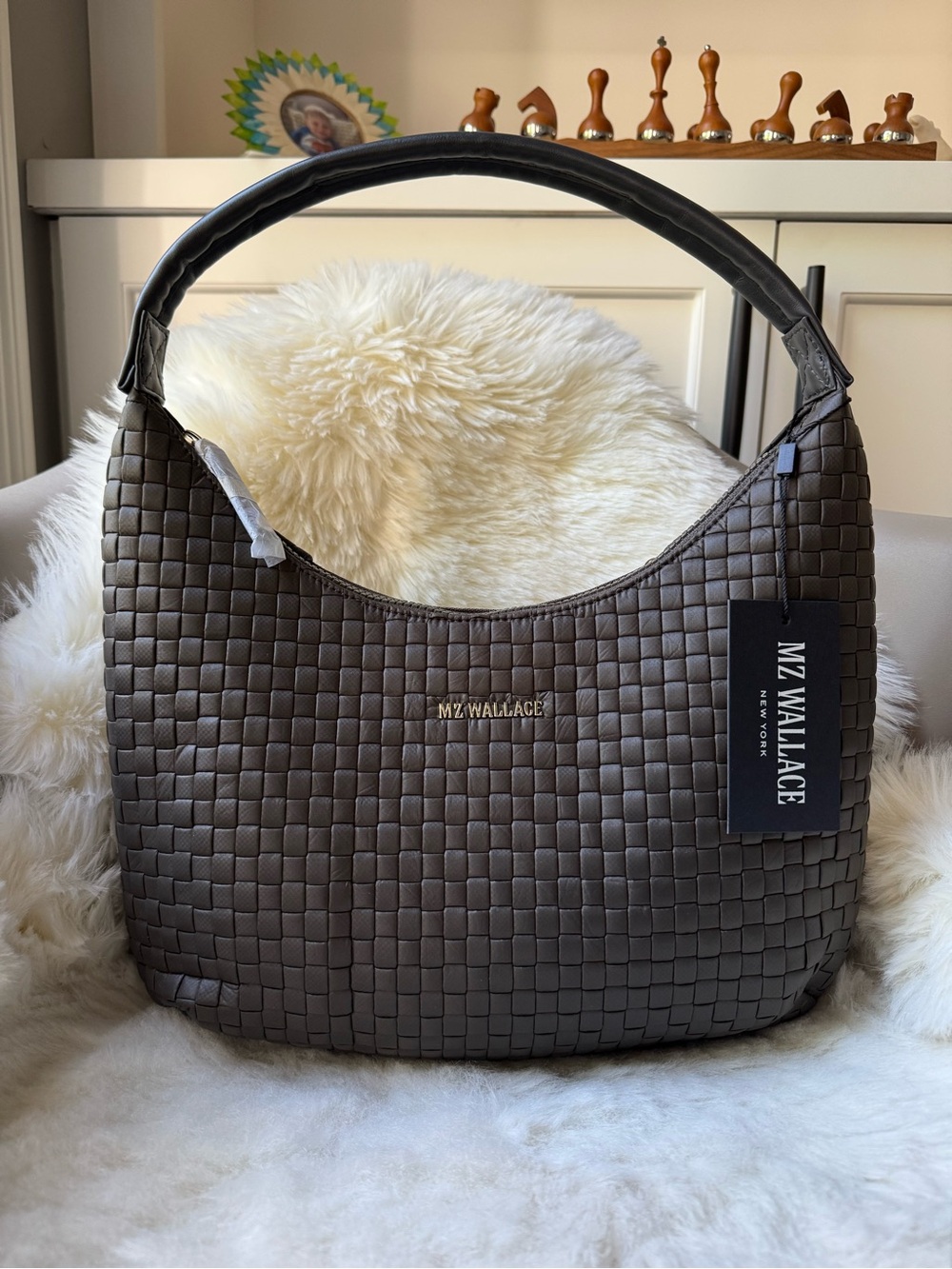 MZ WALLACE medium woven shoulder bag in magnet NWT